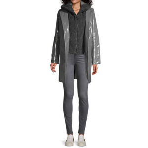 NWT Jane Post Raincoat Slicker Gray removable Faux Fur Vest Medium